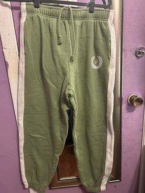 PINK Victoria's Secret Olive Green Joggers with White Side Stripes